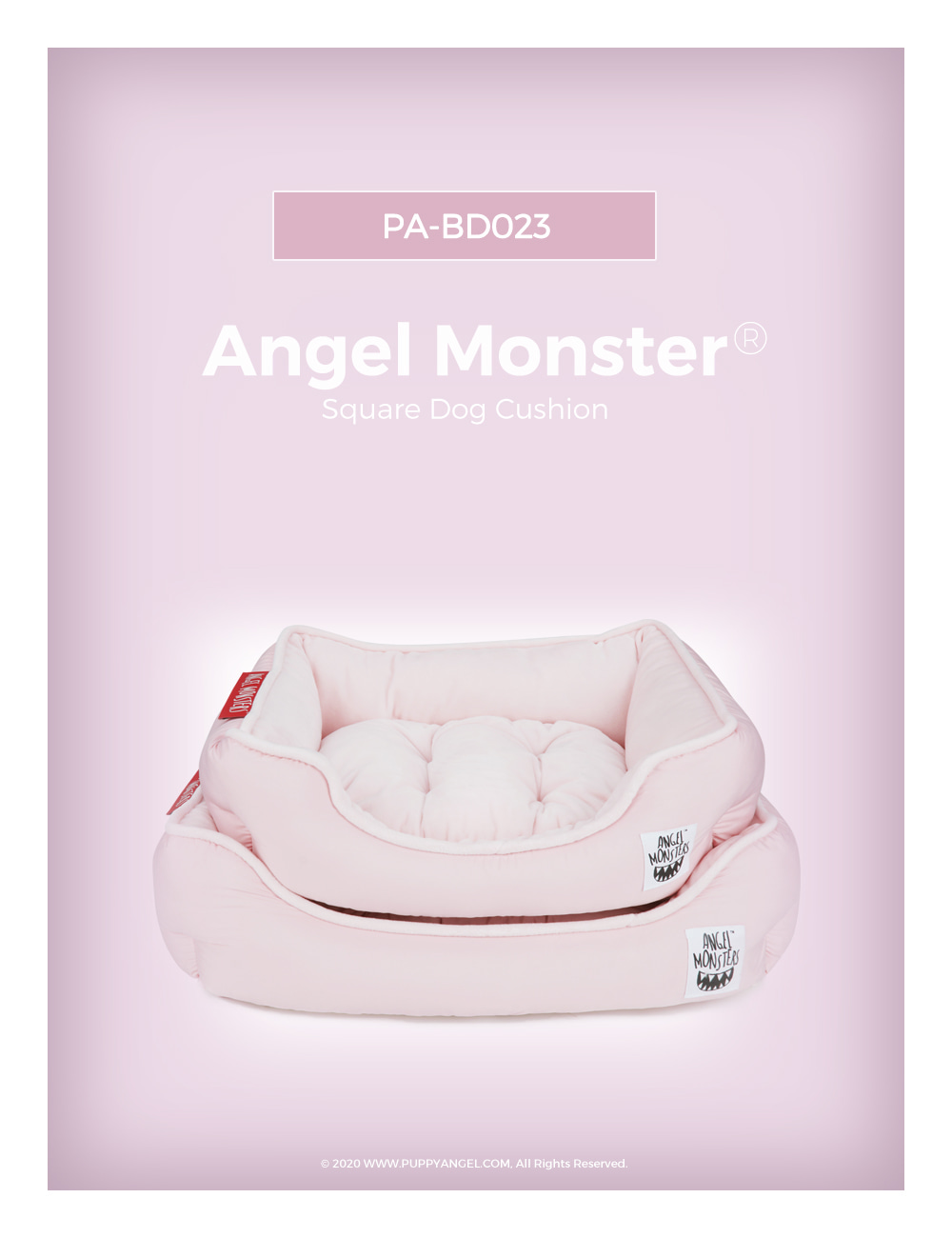 BD023] ANGEL MONSTERS®Square Dog Cushion_#503PK - PUPPY ANGEL